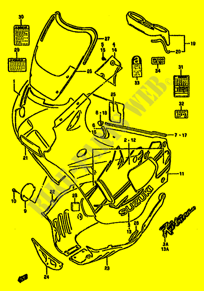 FIXAÇÃO   ETIQUETAS (MODELE P) para Suzuki GSX-F 750 1991